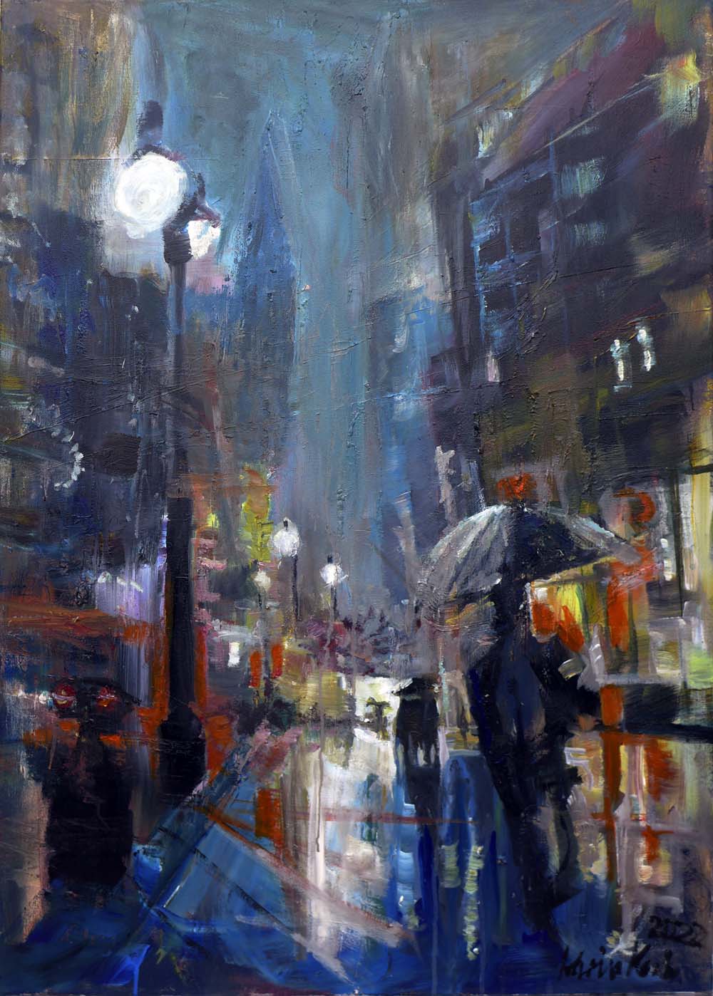 Regen in der Stadt-1, Acryl auf Leinwand, 70 x 100 cm 